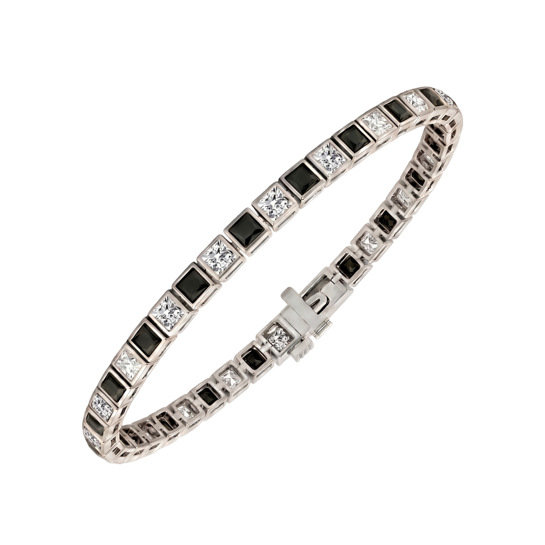 Bezel Set  Princess Cut Natural Black & Natural Diamond Bracelet  WG2