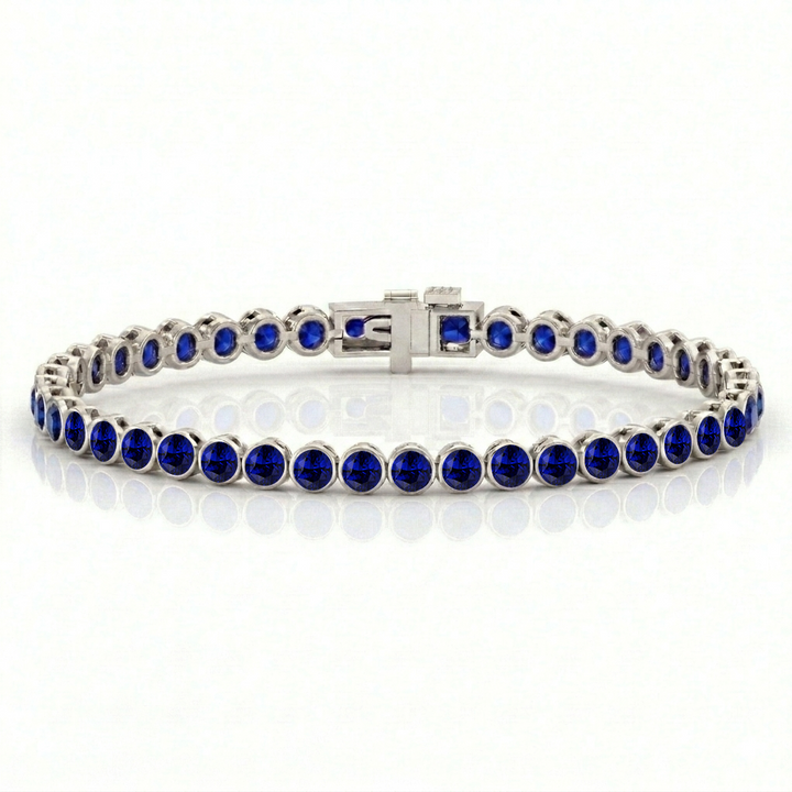 Natural Blue Sapphire Round Bezel Tennis Bracelet WG1