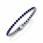 Natural Blue Sapphire Round Bezel Tennis Bracelet WG