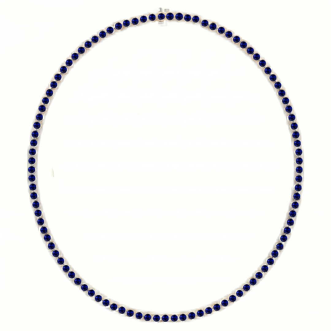 Bezel Set Natural Blue Sapphire Tennis Necklace WG