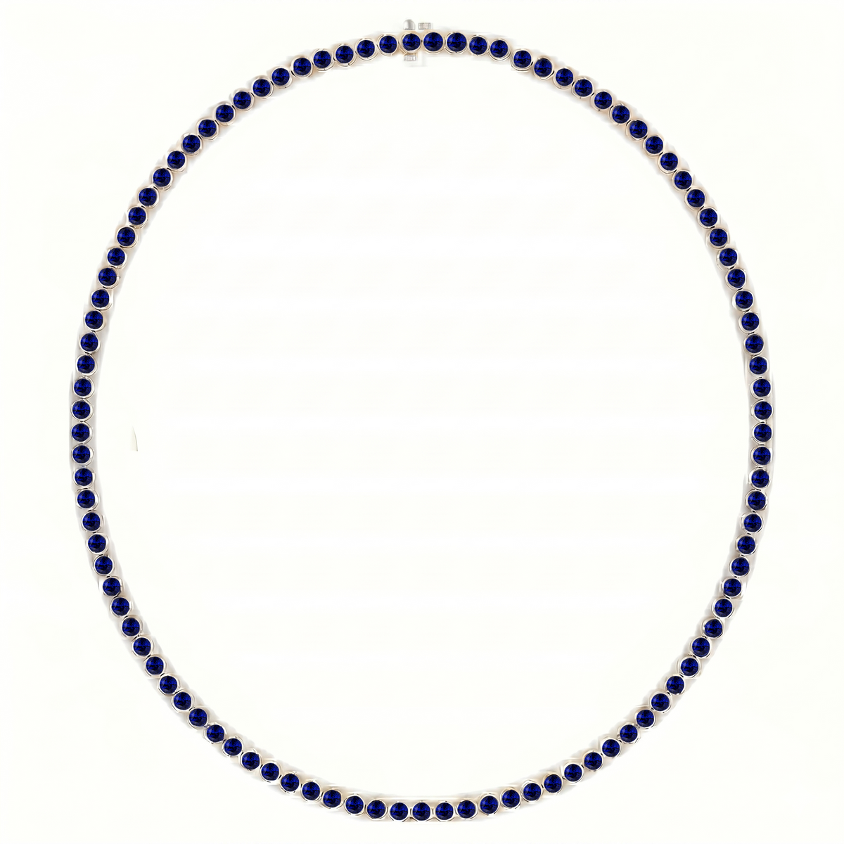 Bezel Set Natural Blue Sapphire Tennis Necklace WG