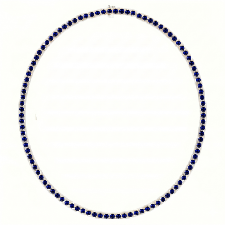 Bezel Set Natural Blue Sapphire Tennis Necklace WG