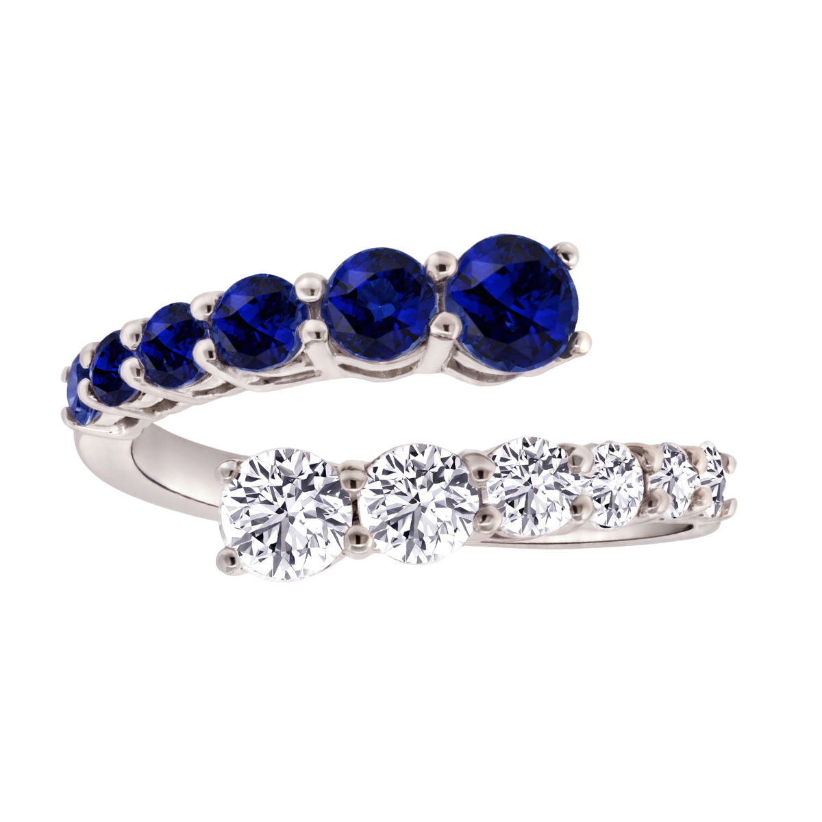 Round Cut Natural Blue Sapphire and Diamond Wrap Ring WG
