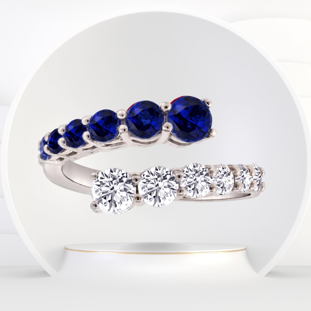 Round Cut Natural Blue Sapphire and Diamond Wrap Ring
