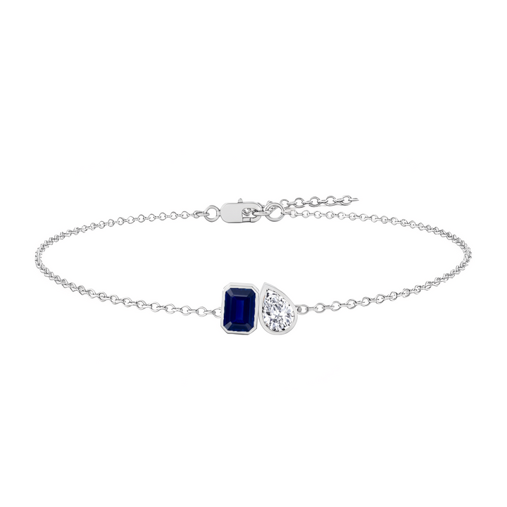 WG Blue Sapphire Emerald & Pear Shape  Diamond Bracelet front view2