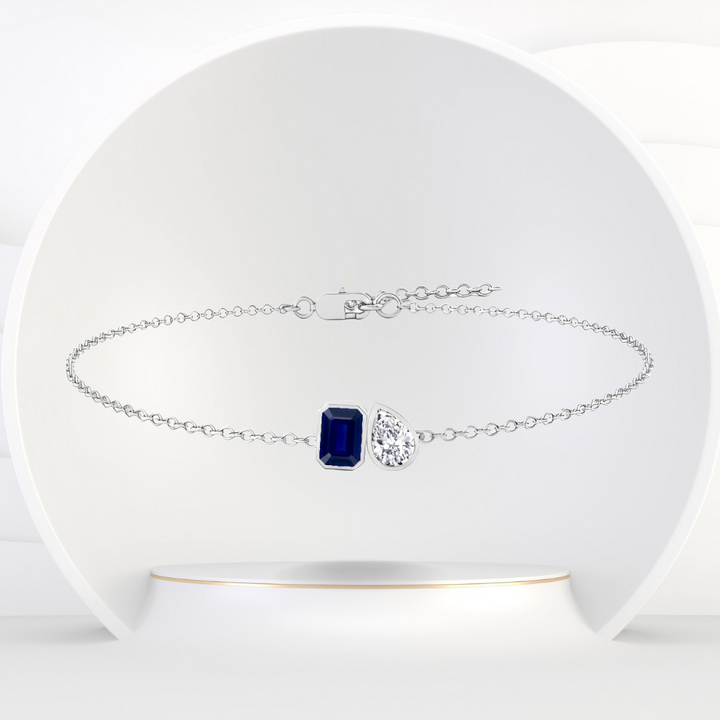 WG Blue Sapphire Emerald & Pear Shape  Diamond Bracelet front view