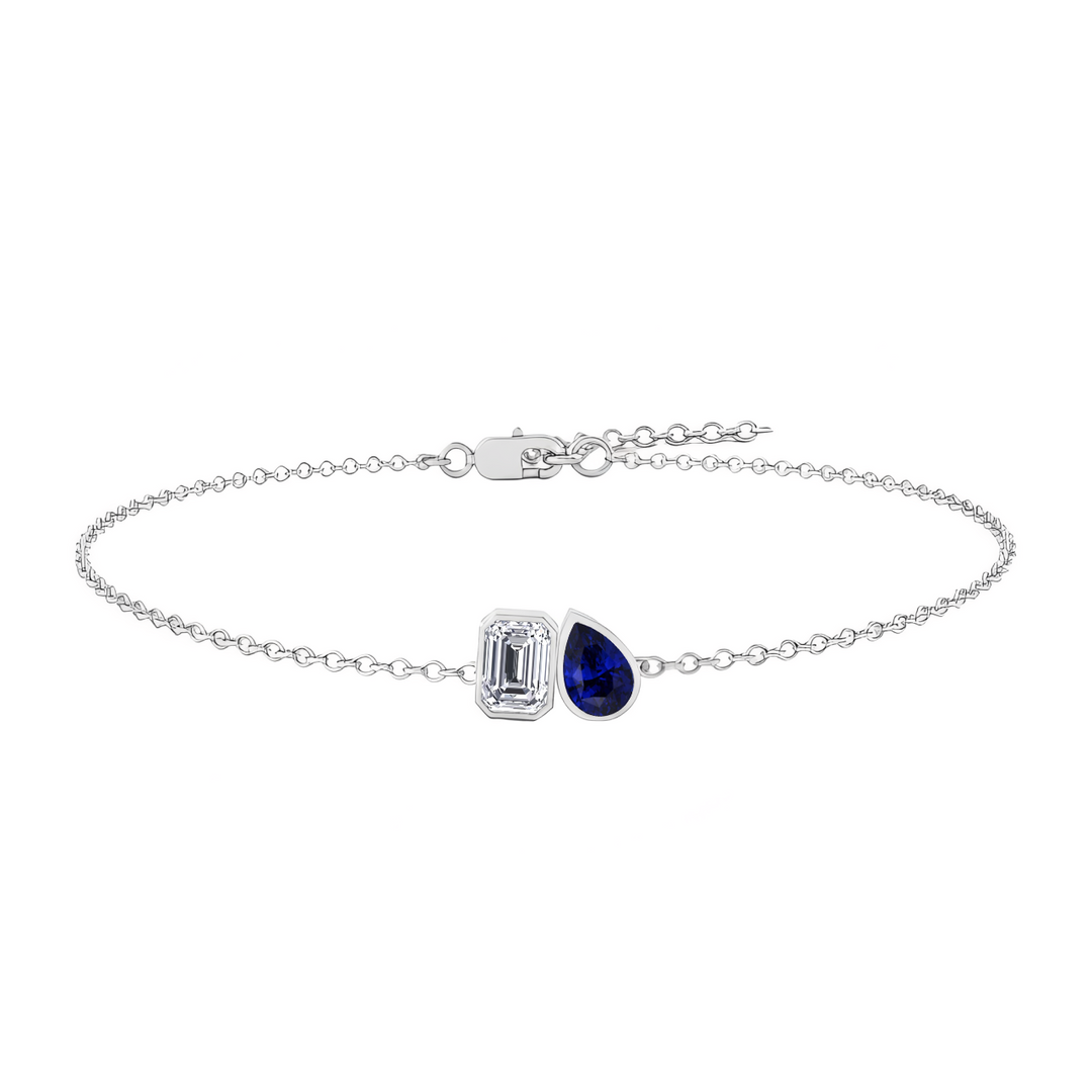 WG Emerald & Blue Sapphire Pear Shape  Natural Diamond Bracelet front view 2