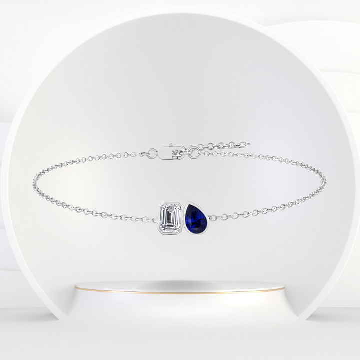 WG Emerald & Blue Sapphire Pear Shape  Natural Diamond Bracelet front view