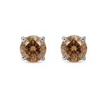 Natural Chocolate Champagne Diamond Round Studs White Gold 18K