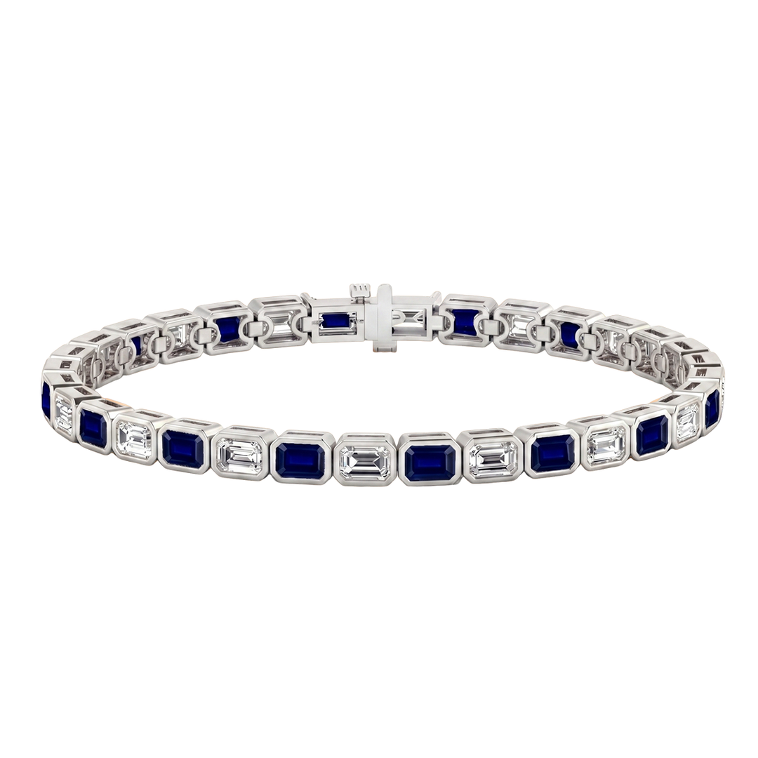 Bezel Set Natural Diamond and Blue Sapphire Tennis Bracelet WG2