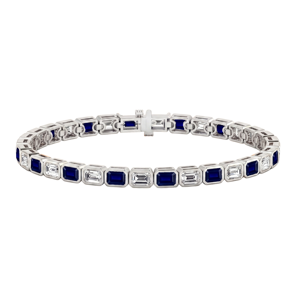 Bezel Set Natural Diamond and Blue Sapphire Tennis Bracelet WG2