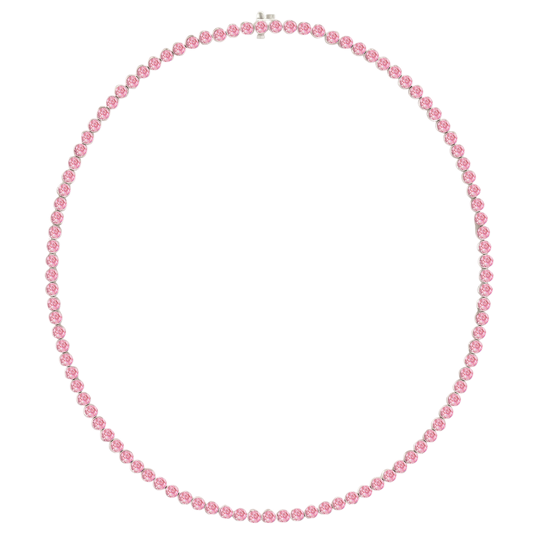 Bezel Set Natural Pink Sapphire Tennis Necklace WG