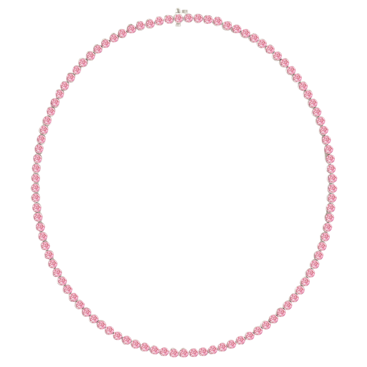 Bezel Set Natural Pink Sapphire Tennis Necklace WG
