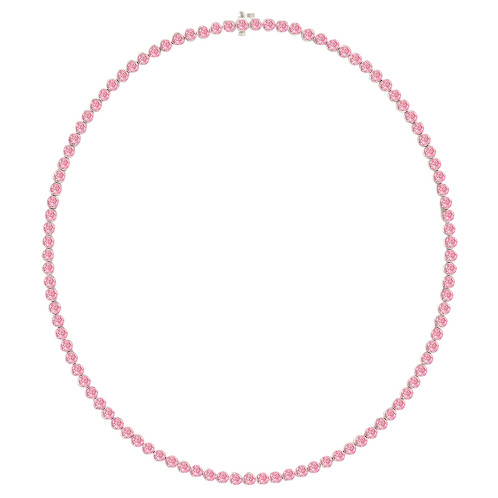 Bezel Set Natural Pink Sapphire Tennis Necklace WG