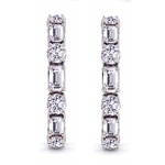 Alternating Emerald Cut and Round Natural Diamond Hoop Earrings WG  2