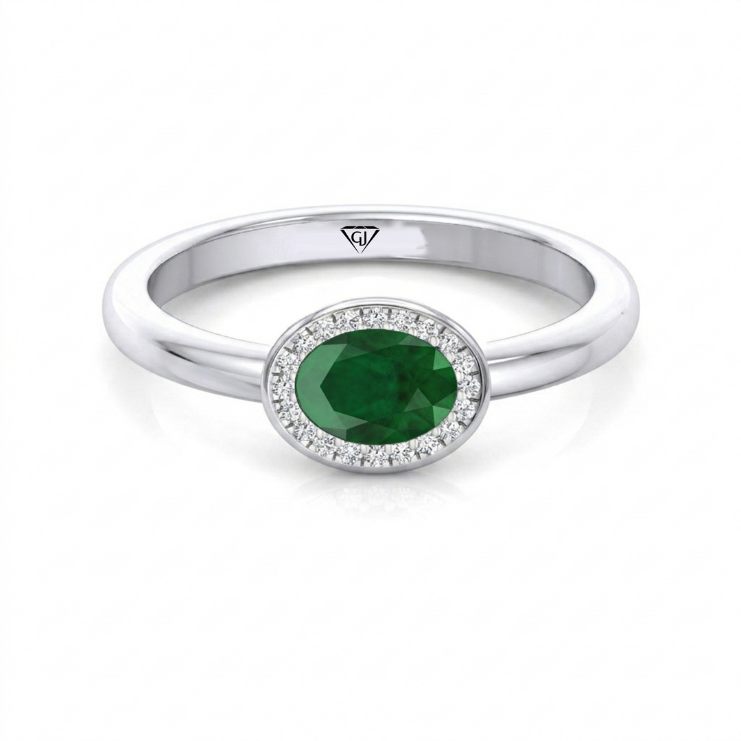 Natural Oval Shape Green Emerald Halo Engagement Ring WG 2