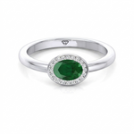 Natural Oval Shape Green Emerald Halo Engagement Ring WG 2