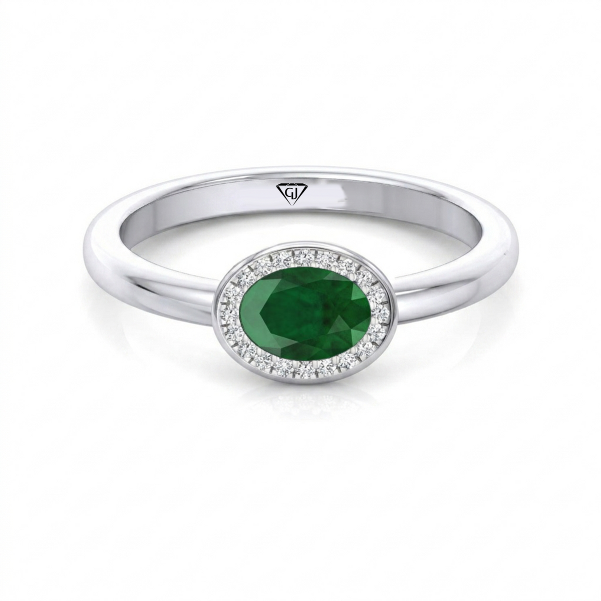 Natural Oval Shape Green Emerald Halo Engagement Ring WG 2