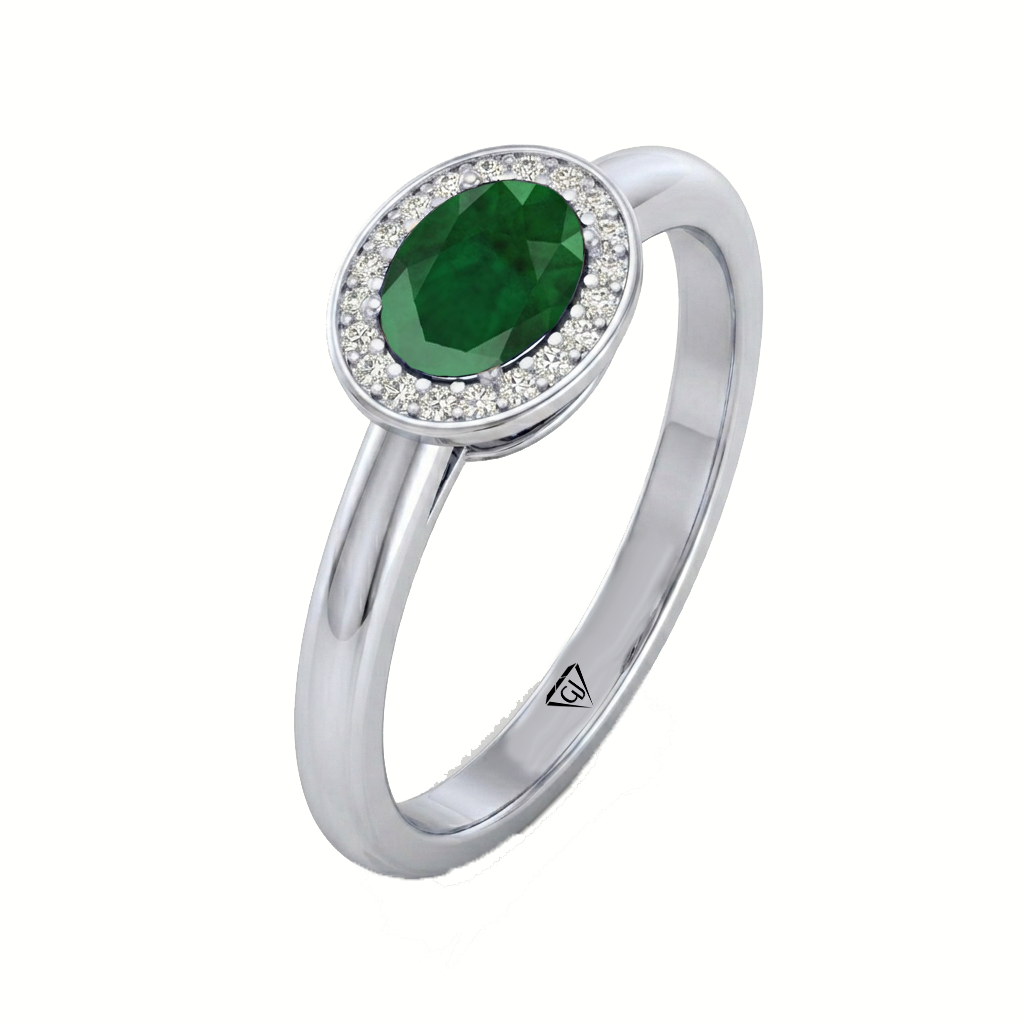Natural Oval Shape Green Emerald Halo Engagement Ring WG 1