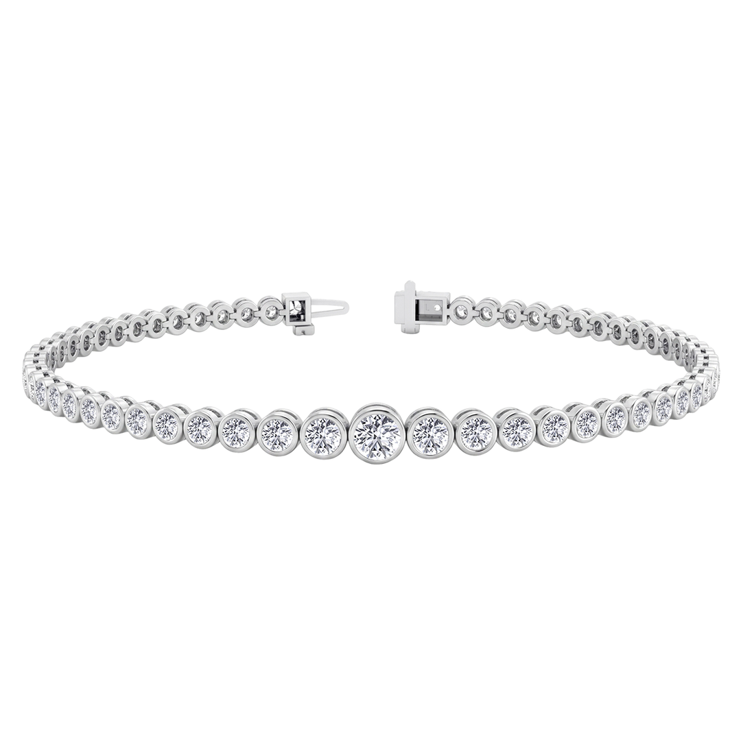 Bezel Set Graduated Natural Diamond Tennis Bracelet WG