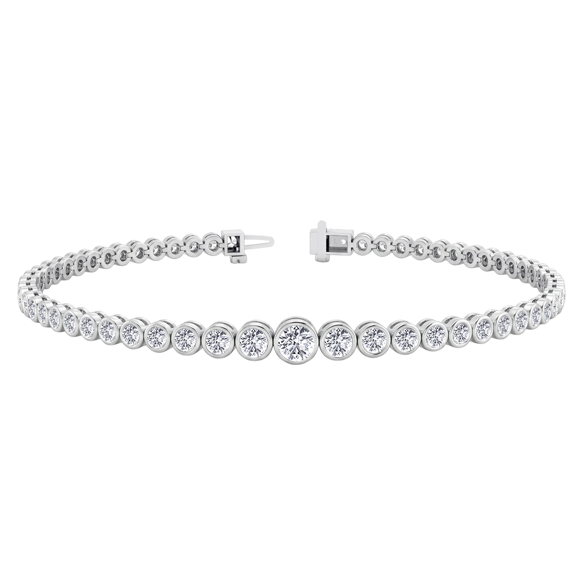 Bezel Set Graduated Natural Diamond Tennis Bracelet WG