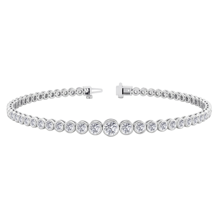 Bezel Set Graduated Natural Diamond Tennis Bracelet WG