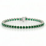 Natural Green Emerald Round Bezel Tennis Bracelet WG 2