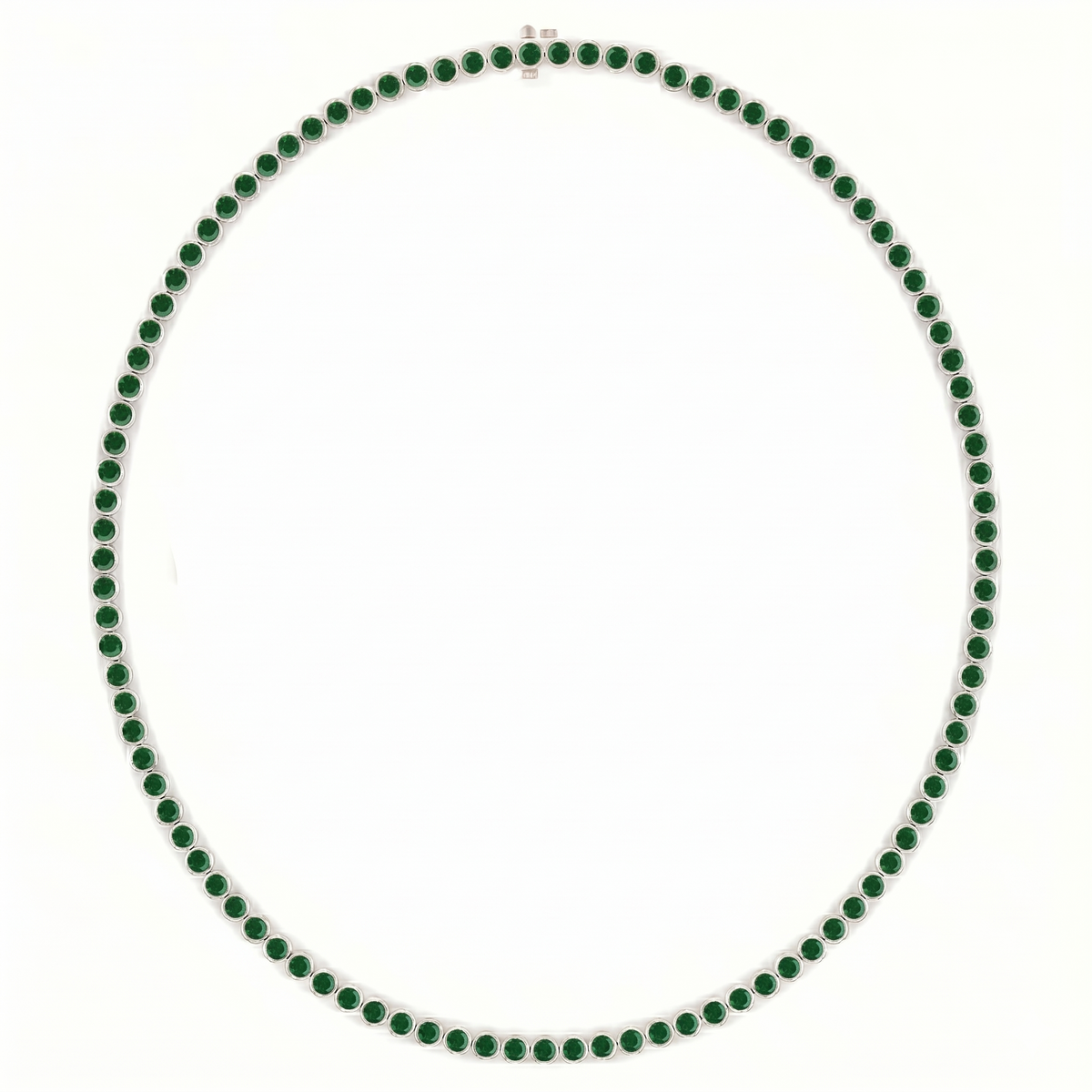 Bezel Set Natural Green Emerald Tennis Necklace WG