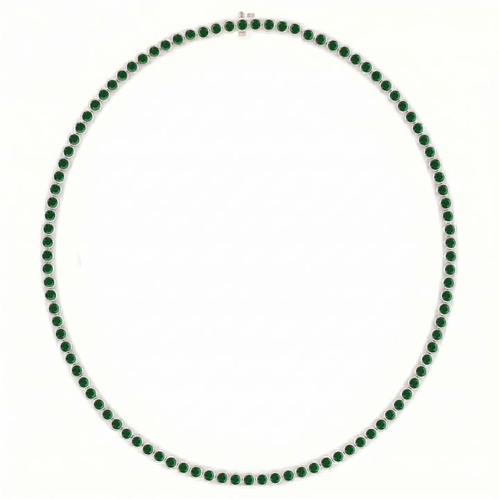 Bezel Set Natural Green Emerald Tennis Necklace WG