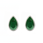 Bezel Set Natural Green Emerald Pear Shape Diamond Studs WG2