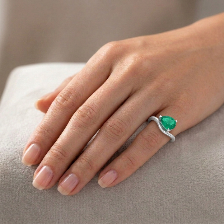 Natural Green Emerald Pear Shape Pinky Ring