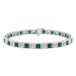 Bezel Set Princess Cut Natural Green Emerald & Natural Diamond Bracelet WG2