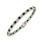 Bezel Set Princess Cut Natural Green Emerald & Natural Diamond Bracelet WG3