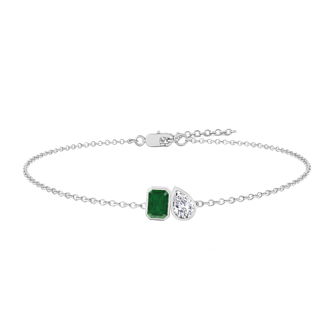 WG Green Emerald & Pear Diamond Bracelet front view 2