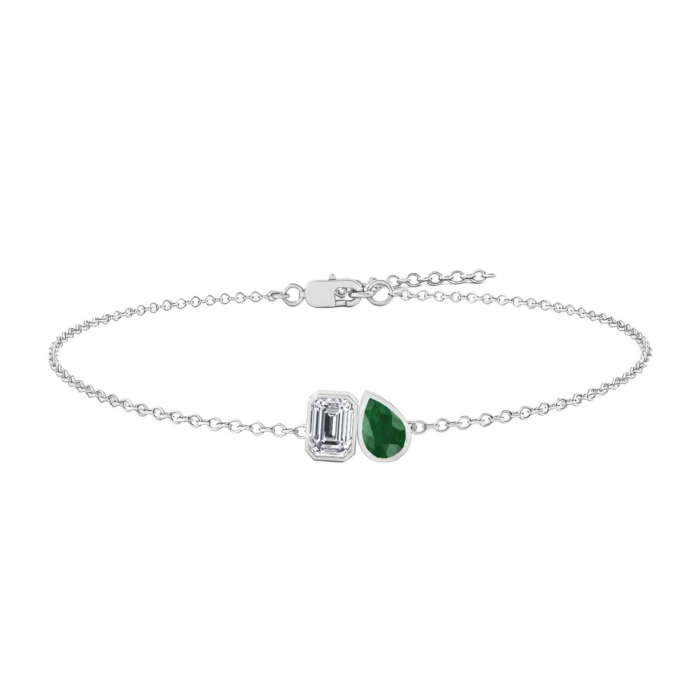 WG Emerald & Green Pear Shape Diamond Bracelet Front View 2