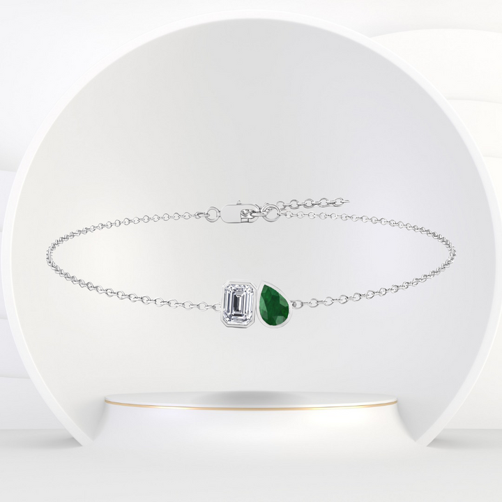 WG Emerald & Green Pear Shape Diamond Bracelet Front View