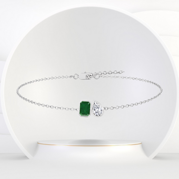 WG Green Emerald & Pear Diamond Bracelet front view