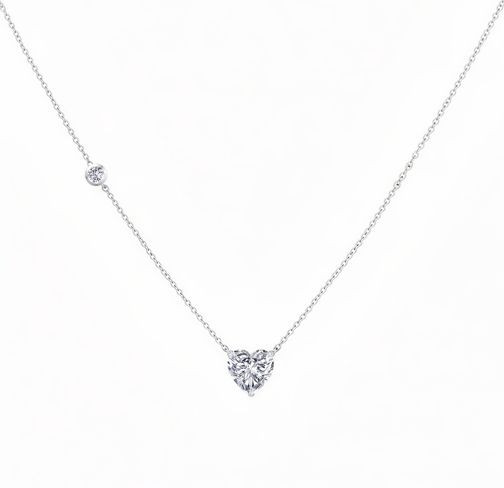 WG Heart Shape With Round Side Stone Natural Diamond Pendant front view 2