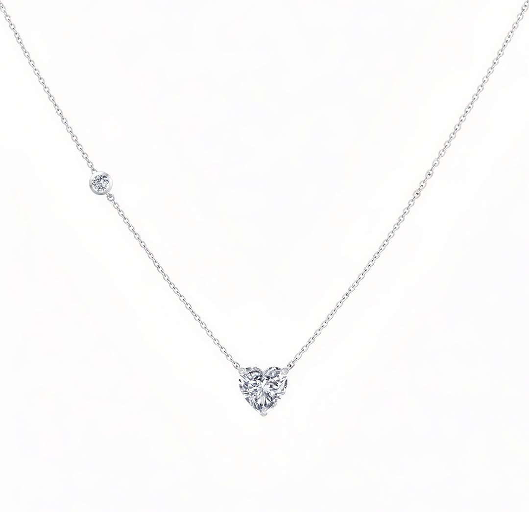 WG Heart Shape With Round Side Stone Natural Diamond Pendant front view 2