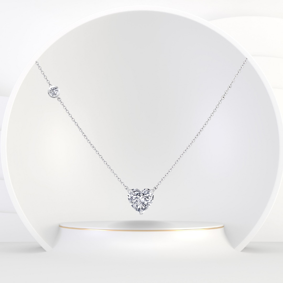 WG Heart Shape With Round Side Stone Natural Diamond Pendant front view