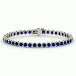 Bezel Set Natural Blue Sapphire Honeycomb Tennis Bracelet 14K Solid Gold  WG2
