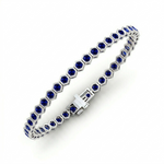 Bezel Set Natural Blue Sapphire Honeycomb Tennis Bracelet 14K WG