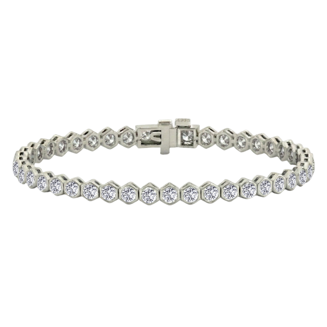Bezel Set Natural Diamond Honeycomb Tennis Bracelet WG