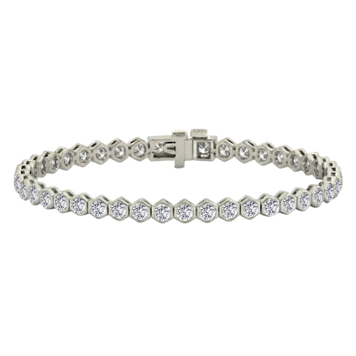Bezel Set Natural Diamond Honeycomb Tennis Bracelet WG