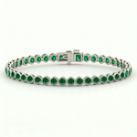 Bezel Set Natural Green Emerald Honeycomb Tennis Bracelet WG