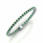 Bezel Set Natural Green Emerald Honeycomb Tennis Bracelet WG 2