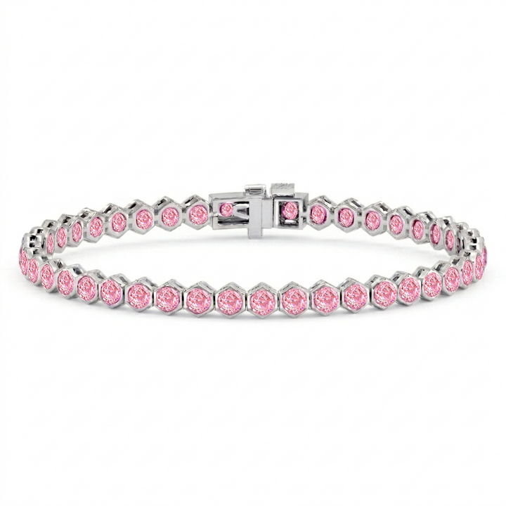 Bezel Set Natural Pink Sapphire Honeycomb Tennis Bracelet WG2