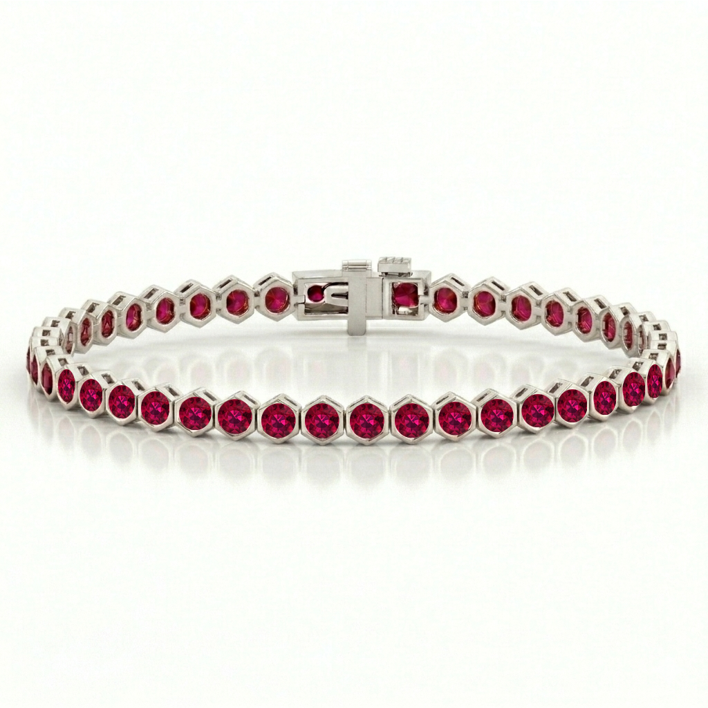 Bezel Set Natural Red Ruby Honeycomb Tennis Bracelet WG2