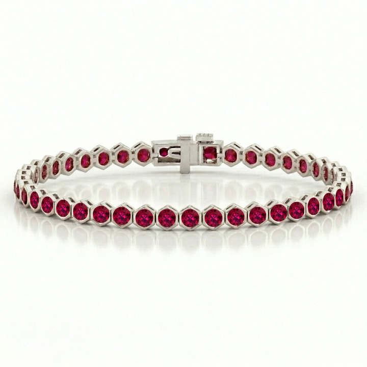 Bezel Set Natural Red Ruby Honeycomb Tennis Bracelet WG2