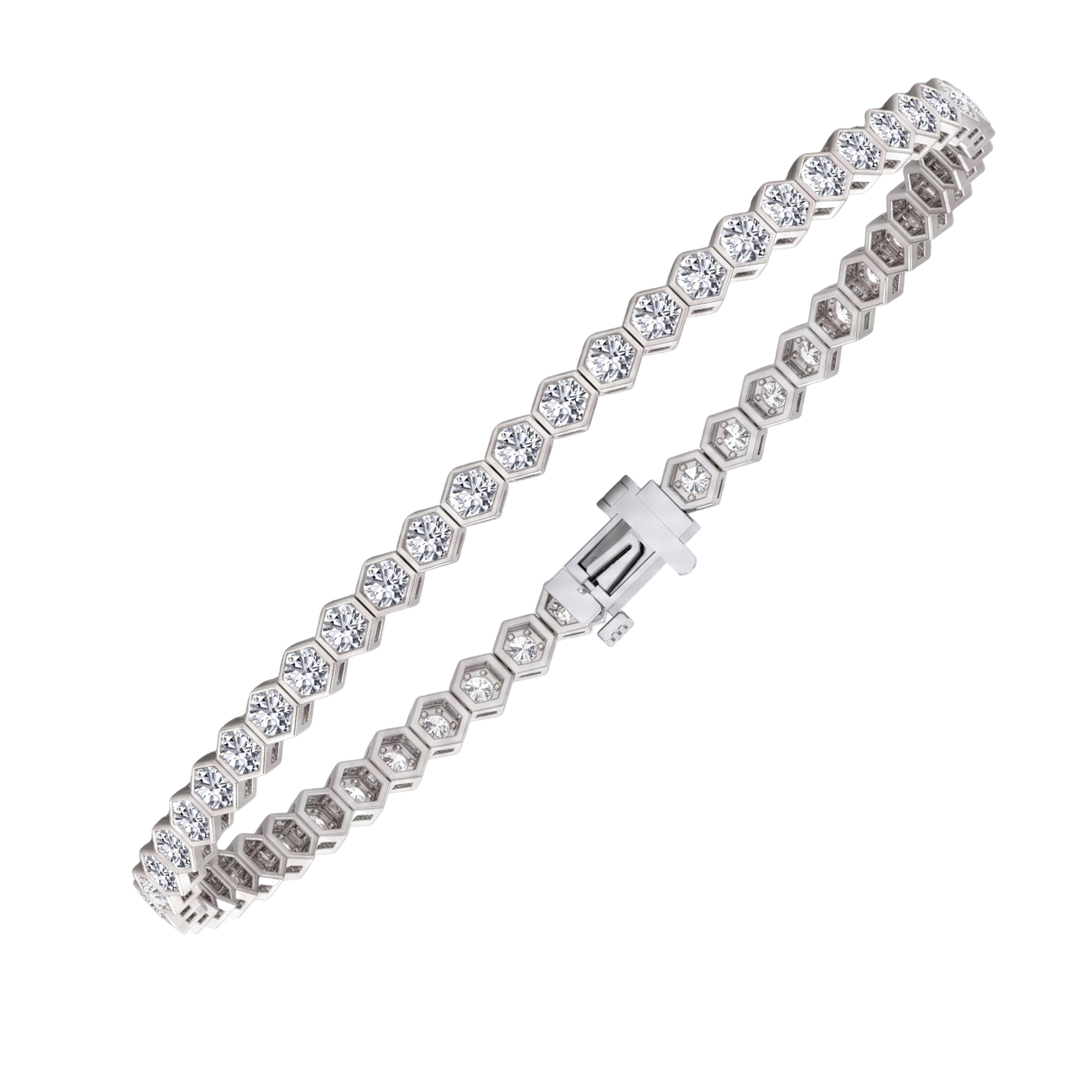 Bezel Set Natural Diamond Honeycomb Tennis Bracelet 14K Solid Gold